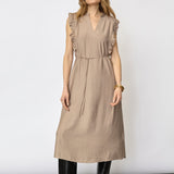 HeraCC Frill SS V-Dress - Walnut