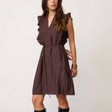 HeraCC Frill SS Crop V-Dress - Dark Brown