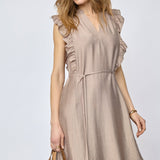 HeraCC Frill SS Crop V-Dress - Walnut
