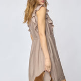 HeraCC Frill SS Crop V-Dress - Walnut