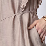 HeraCC Frill SS Crop V-Dress - Walnut