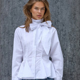PoppyCC Peplum Tie Shirt - White