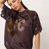 TreyCC Logo Lace Tee - Dark Brown