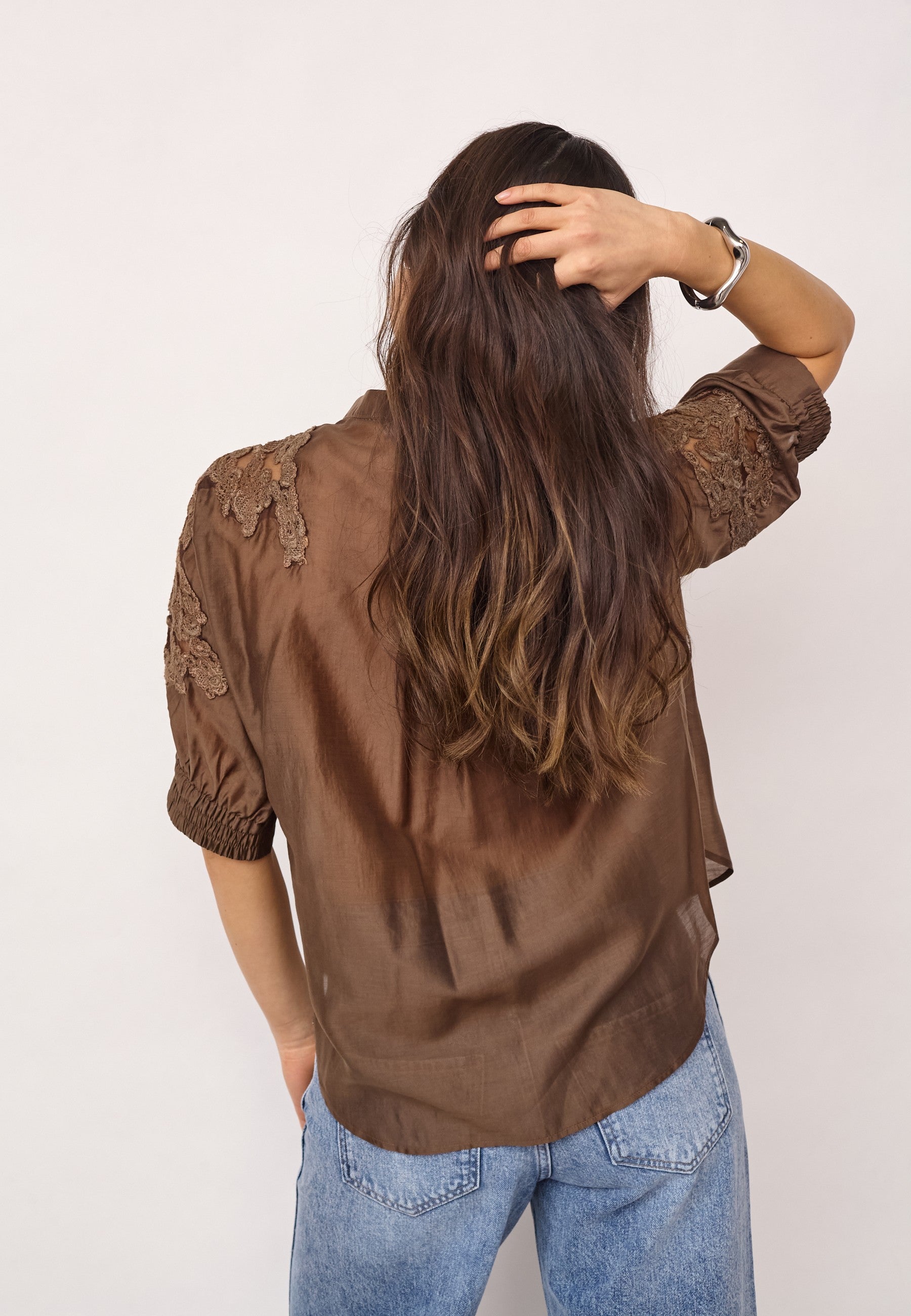 KawaCC Emb. SS V-Shirt - Dark Brown - Co'couture