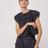 EloraCC Check Pleat Top - Dark Grey