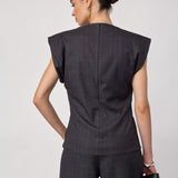 EloraCC Check Pleat Top - Dark Grey