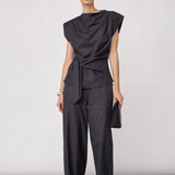 EloraCC Check Pleat Top - Dark Grey