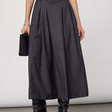 EloraCC Check Pleat Skirt - Dark Grey