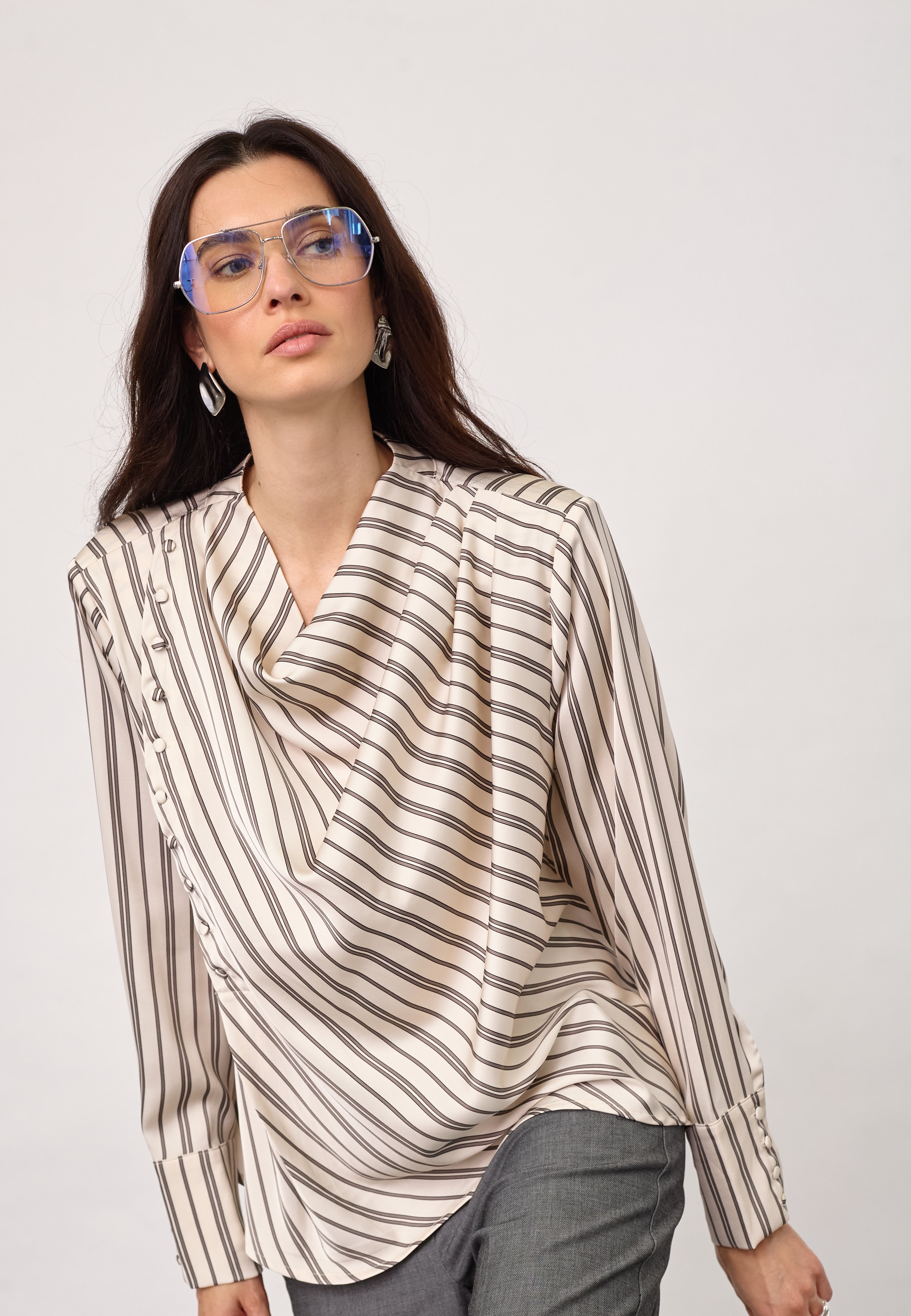 HellyCC Button Stripe Blouse - Off-White - Co'couture