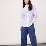 SomoCC Stripe Funnel Neck Shirt - White