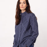 SomoCC Stripe Funnel Neck Shirt - Navy
