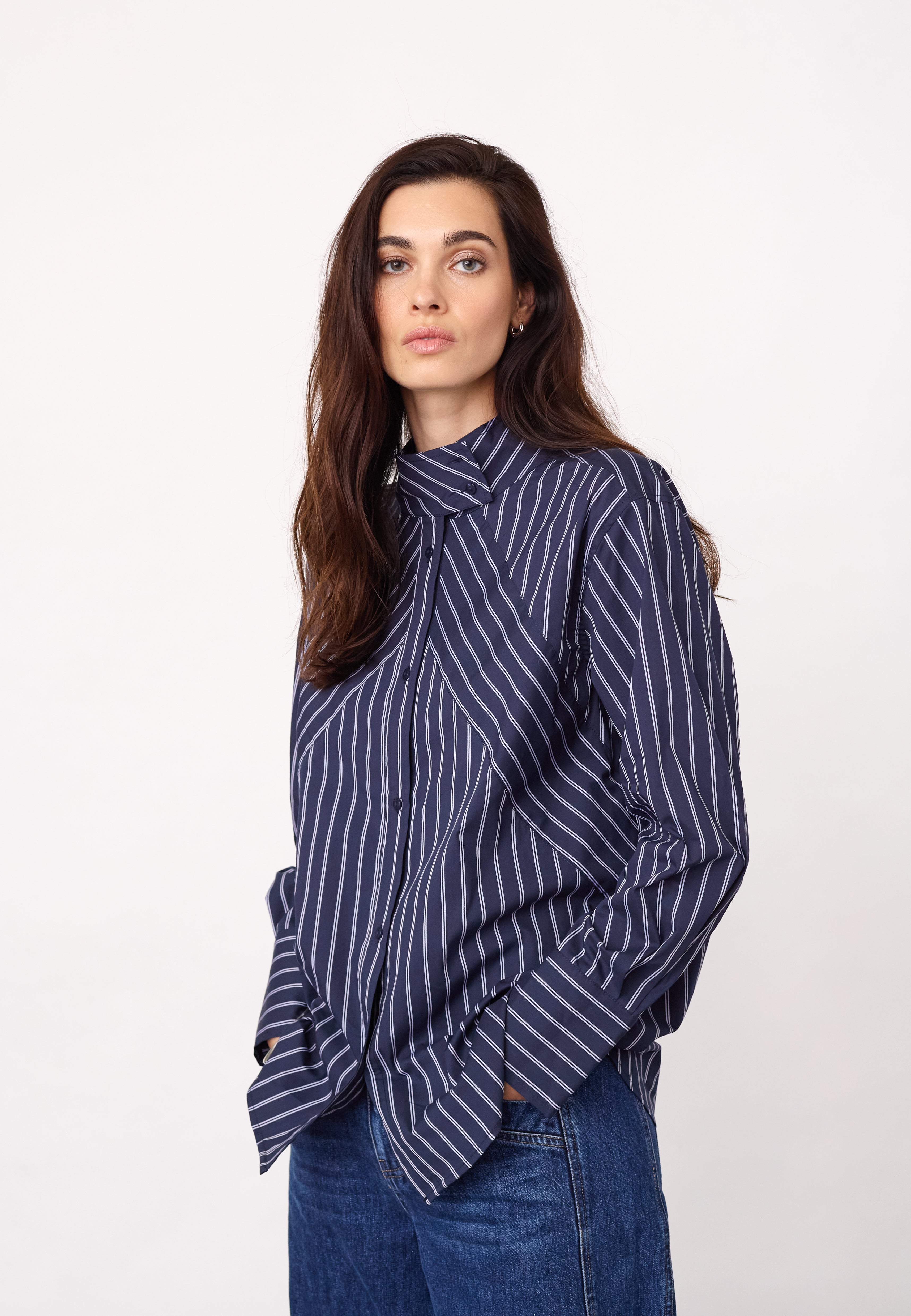 SomoCC Stripe Funnel Neck Shirt - Navy - Co'couture