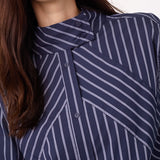 SomoCC Stripe Funnel Neck Shirt - Navy