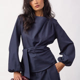 LunaCC Tie Blouse - Navy