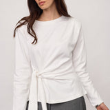 OrianeCC LS Pleat Tie Tee - White