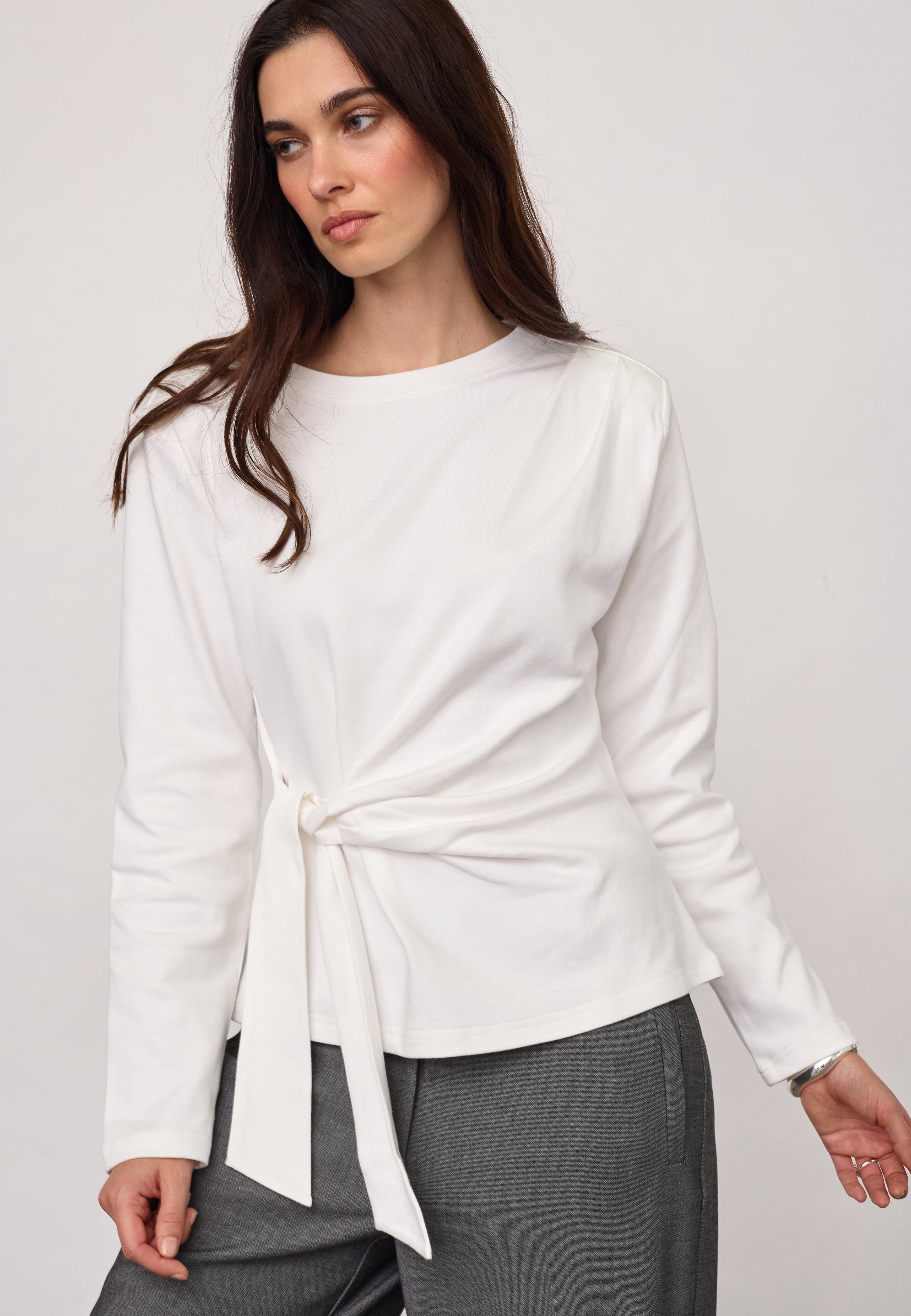 OrianeCC LS Pleat Tie Tee - White - Co'couture
