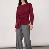 OrianeCC LS Pleat Tie Tee - Wine Red