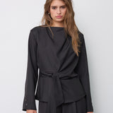 LunaCC Pleat Tie Blouse - Black
