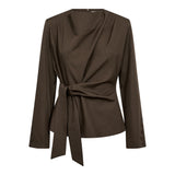 LunaCC Pleat Tie Blouse - Dusty Army