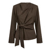LunaCC Pleat Tie Blouse - Dusty Army
