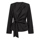 LunaCC Pleat Tie Blouse - Black