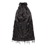 TyraCC Sequin Halter Top - Black