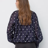 DitaCC Dot LS Balloon Blouse - Navy