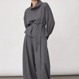 PriscillaCC Funnel Neck Blouse - Mid Grey