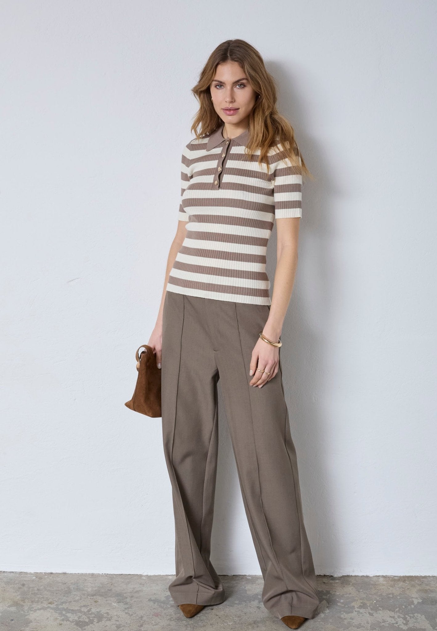 BonnyCC Stripe S/S Polo Knit - Walnut - Co'couture