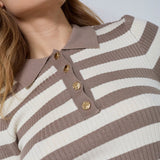 BonnyCC Stripe S/S Polo Knit - Walnut - Co'couture