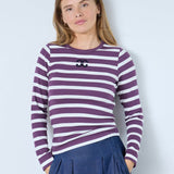 GrannyCC Rib Emb LS Blouse - OffWhite/Plum - Co'couture