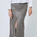 PhoebeCC Leather Slit Skirt - Elephant - Co'couture