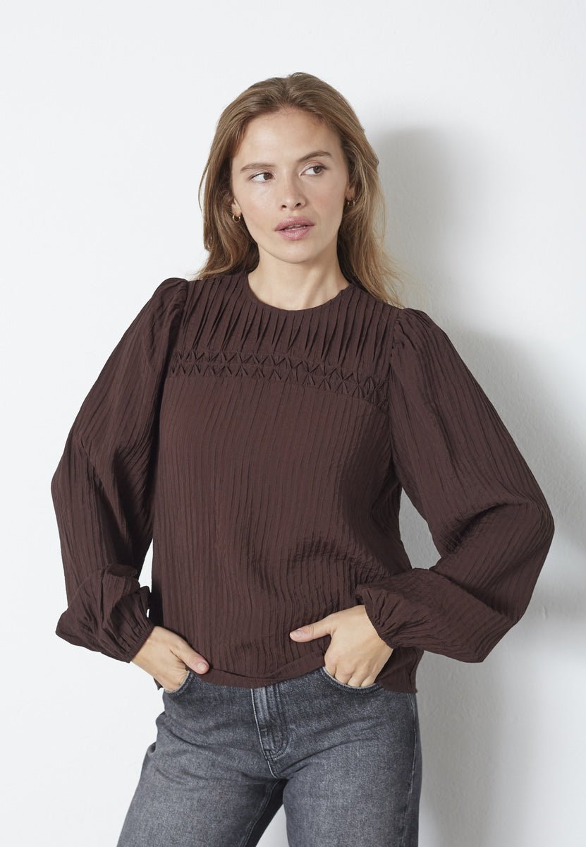 ShinaCC Pintuck Blouse - Dark Brown - Co'couture